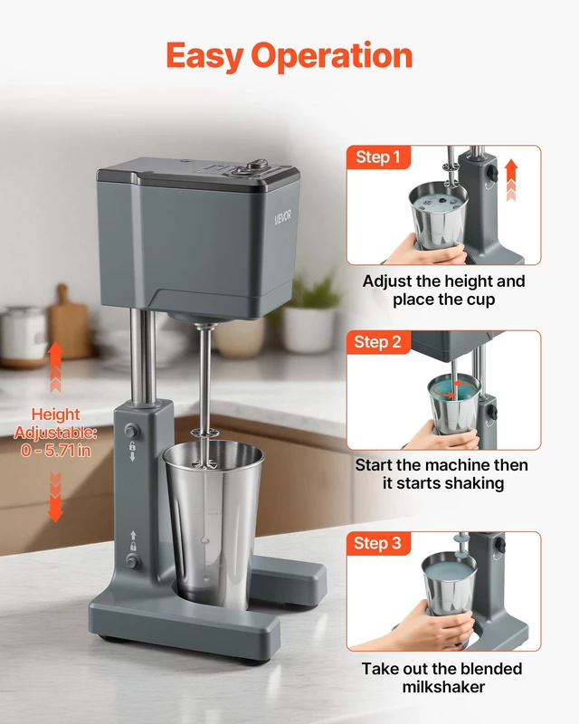 Alt view image 4 of 8 - VEVOR Milkshake Maker, 150W Milk Shake Maker Mixer, Single Head Drink Mixer Blender Machine, Dual-Speed Adjustment Milkshake Blender with Stainless Steel Cup, for Home, Kitchen, Bar & Beverage Shop