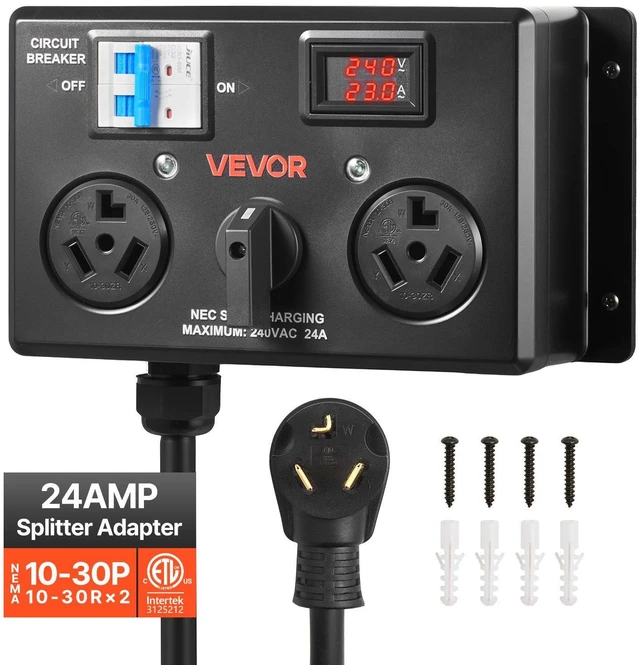 Main image of VEVOR Manual EV Charging Switch, NEMA 10-30, Splitter Switch for Dryer & EV, 24A Max 240V Manual Power Distribution with Circuit Breaker, Real-Time Display, Hand-Operated Selector, Plug and Play, ETL