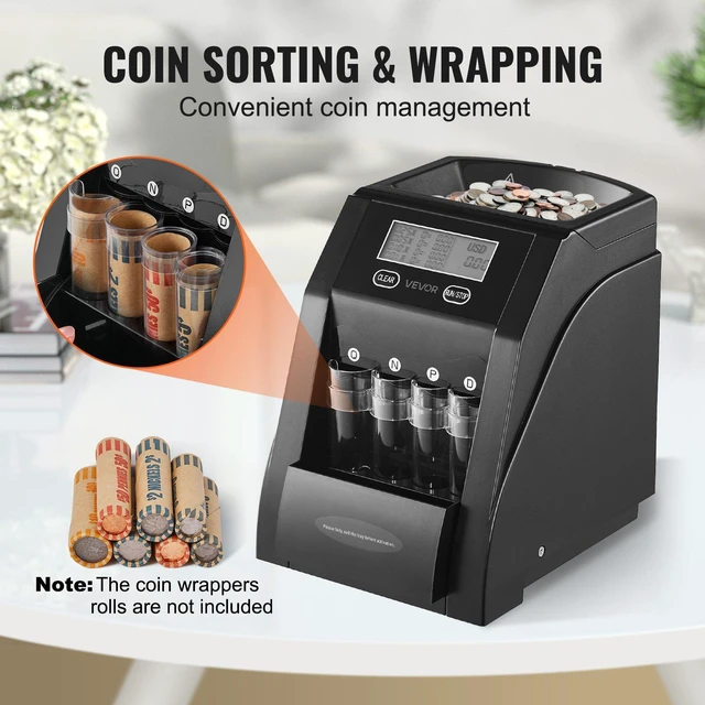 Alt view image 5 of 8 - VEVOR USD Coin Sorter, Coin Counter Machine for 4 Kinds of USD Coins, Coin Sorter and Wrapper Machine Holds up to 200 Coins, LCD Screen Display Coin Storage Included 4 Coin Tubes and Boxes
