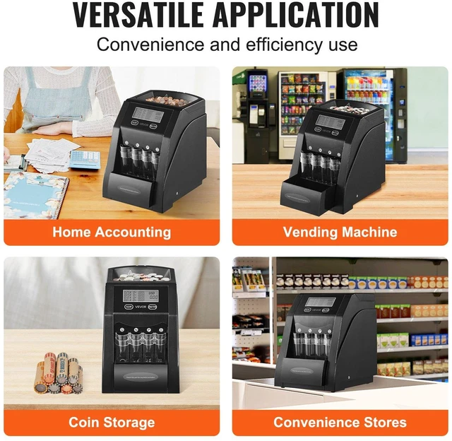 Alt view image 6 of 8 - VEVOR USD Coin Sorter, Coin Counter Machine for 4 Kinds of USD Coins, Coin Sorter and Wrapper Machine Holds up to 200 Coins, LCD Screen Display Coin Storage Included 4 Coin Tubes and Boxes