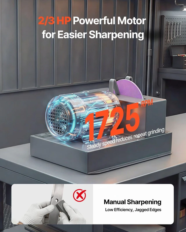 Alt view image 3 of 8 - VEVOR Lawn Mower Blade Sharpener, 2/3HP Lawnmower Blade Grinder with 7" Ceramic Grinding Wheel and Balancer, 30° or 40° Blade Sharpening Machine for High Lift, Low Lift, Gator & Flat Blades