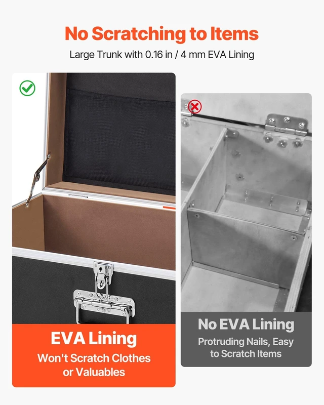 Alt view image 4 of 8 - VEVOR Metal Storage Trunk, Set of 2, Wooden Suitcase Storage Boxes with Padlocks, Large Trunk Includes Casters and 3 Metal Handles, Decorative Store Chest with Lids for Travel, Apartment, Dorm, Black