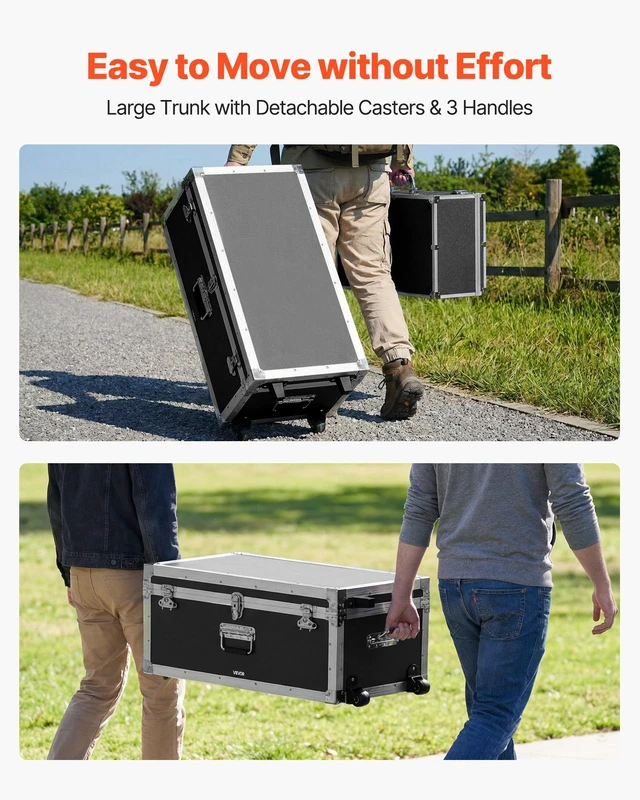 Alt view image 5 of 8 - VEVOR Metal Storage Trunk, Set of 2, Wooden Suitcase Storage Boxes with Padlocks, Large Trunk Includes Casters and 3 Metal Handles, Decorative Store Chest with Lids for Travel, Apartment, Dorm, Black