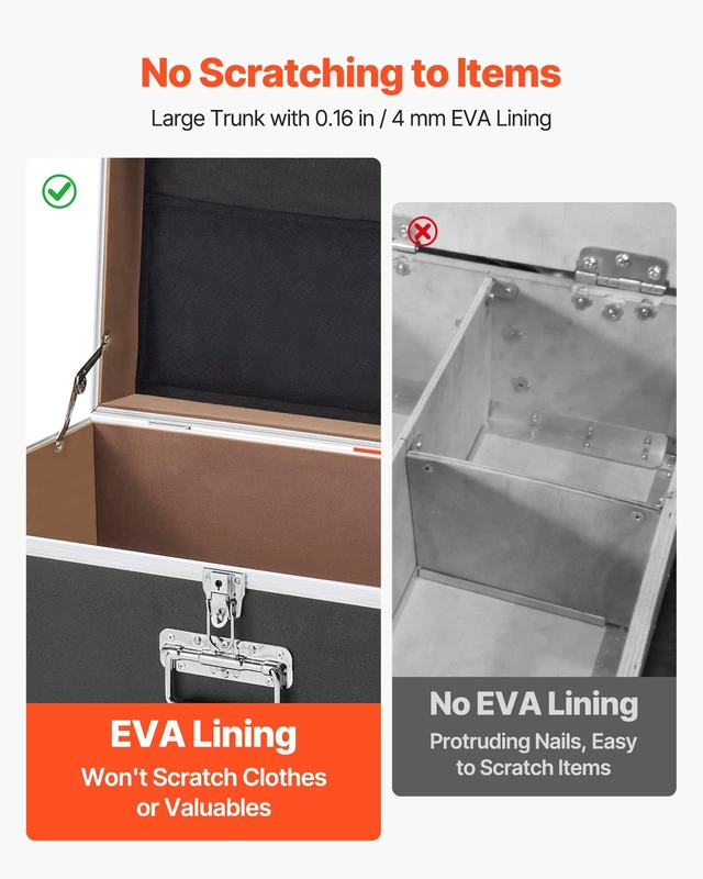 Alt view image 4 of 8 - VEVOR Metal Storage Trunk, Set of 2, Wooden Suitcase Storage Boxes with Padlocks, Large Trunk Includes Casters & 3 Metal Handles, Decorative Store Chest with Lids for Travel, Apartment, Dorm, Black