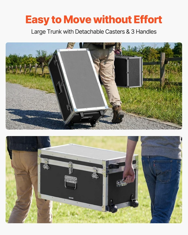 Alt view image 5 of 8 - VEVOR Metal Storage Trunk, Set of 2, Wooden Suitcase Storage Boxes with Padlocks, Large Trunk Includes Casters & 3 Metal Handles, Decorative Store Chest with Lids for Travel, Apartment, Dorm, Black