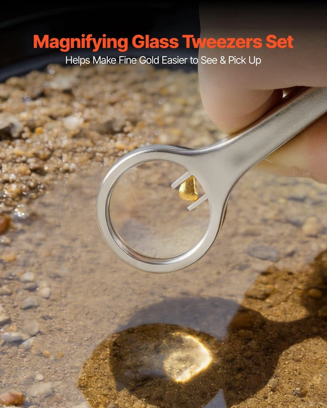 Alt view image 6 of 8 - VEVOR Gold Panning Kit, 10 in and 14 in Pans, 19 PCS Portable Prospecting Equipment Kit with Classifier Sieves, Sand Magnet, Rock Pick, Scoops, Backpack, and Accessories, for Outdoor Gold Recovery