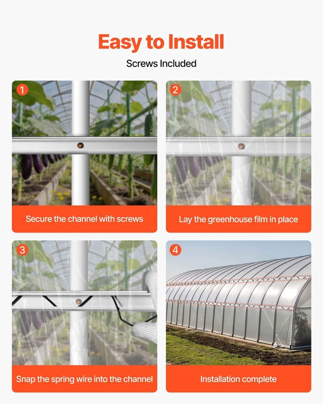 Alt view image 5 of 8 - VEVOR Greenhouse Spring Wire and Lock Channel, 20 Packs 6.56 ft PVC-Coated Wiggle Wire & Aluminum Alloy Channel Bundle Kit with Included Screws, 0.05 in Thickened, Poly Film & Shade Cloth Attachments
