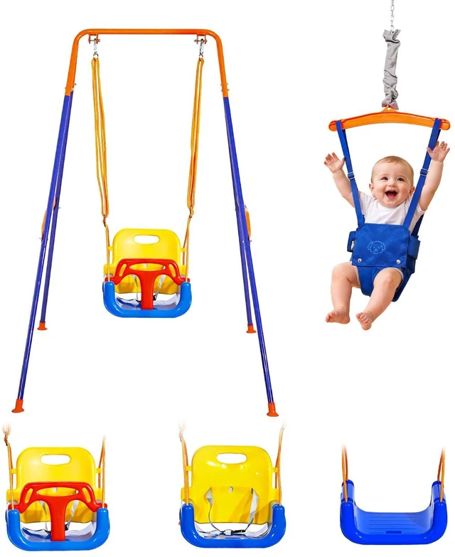 Main image of VEVOR Toddler Swing and Jumper, 2 in 1 Swing Set and Bouncer, Thick Plastic Seat with Foldable A-Frame Metal Stand, Reinforced with 4 Sandbags, Easy to Install and Store, for Indoor or Outdoor Play