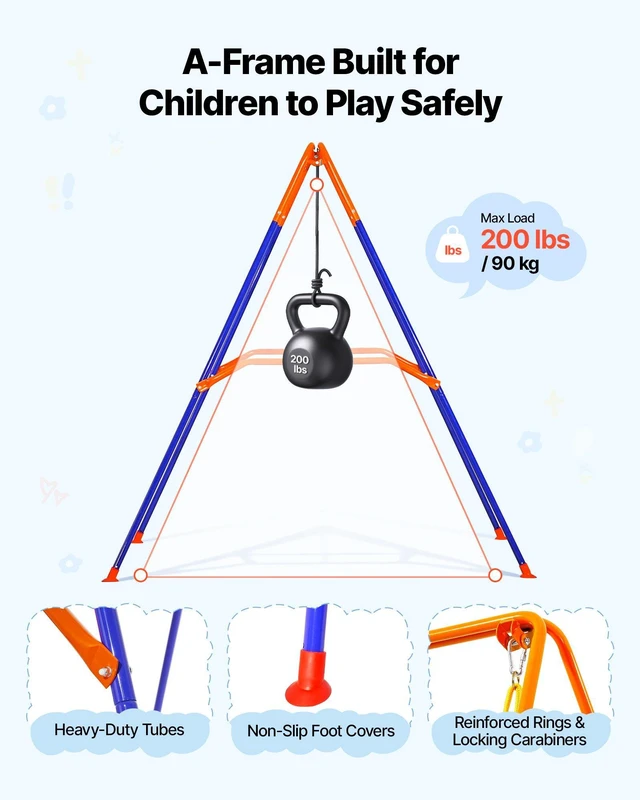 Alt view image 3 of 8 - VEVOR Toddler Swing and Jumper, 2 in 1 Swing Set and Bouncer, Thick Plastic Seat with Foldable A-Frame Metal Stand, Reinforced with 4 Sandbags, Easy to Install and Store, for Indoor or Outdoor Play