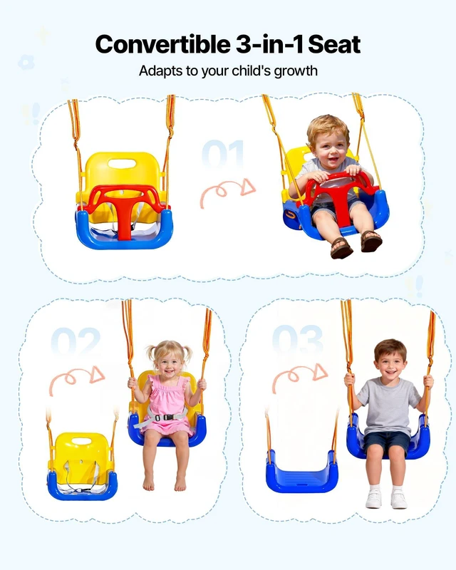 Alt view image 4 of 8 - VEVOR Toddler Swing and Jumper, 2 in 1 Swing Set and Bouncer, Thick Plastic Seat with Foldable A-Frame Metal Stand, Reinforced with 4 Sandbags, Easy to Install and Store, for Indoor or Outdoor Play