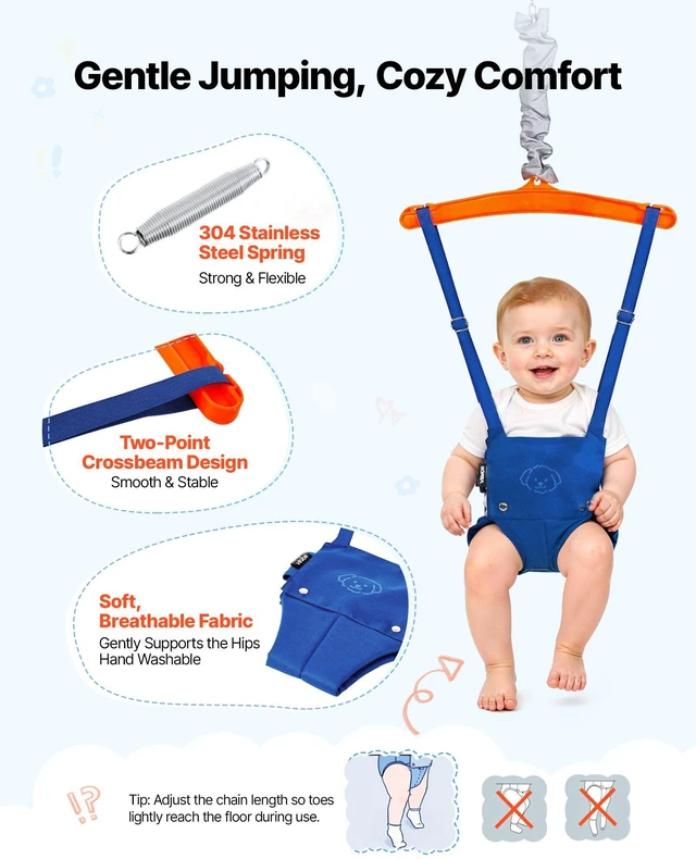 Alt view image 5 of 8 - VEVOR Toddler Swing and Jumper, 2 in 1 Swing Set and Bouncer, Thick Plastic Seat with Foldable A-Frame Metal Stand, Reinforced with 4 Sandbags, Easy to Install and Store, for Indoor or Outdoor Play