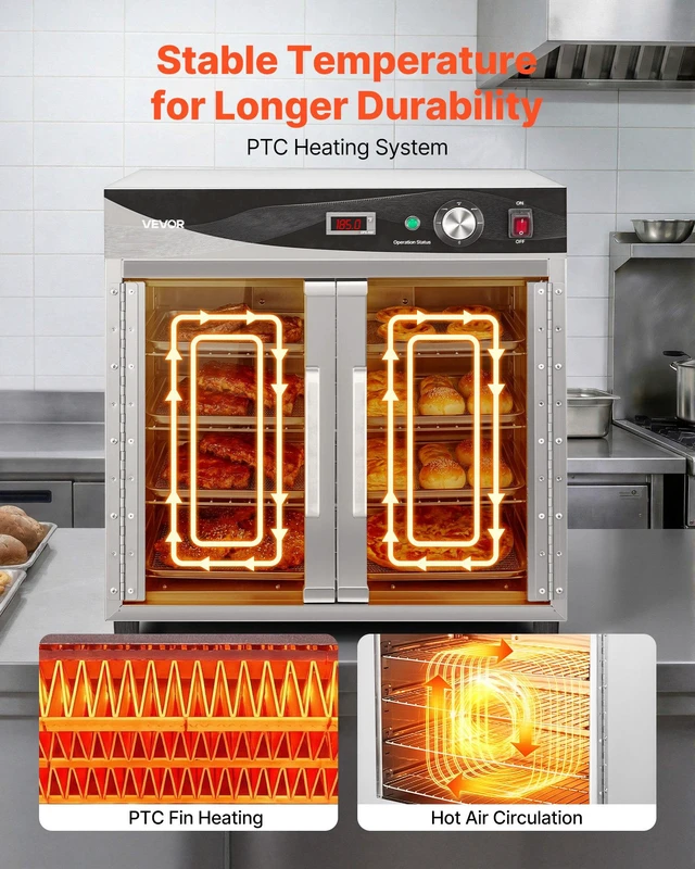 Alt view image 3 of 8 - VEVOR Electric Hot Box Food Warmer, 4-Tier Commercial Warming Cabinet with Water Tray, Glass Door and Adjustable Shelves, Stainless Steel Food Warmer Cabinet, for Restaurant, Kitchen, Pizza, Chicken