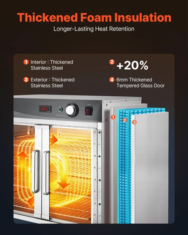 Alt view image 4 of 8 - VEVOR Electric Hot Box Food Warmer, 4-Tier Commercial Warming Cabinet with Water Tray, Glass Door and Adjustable Shelves, Stainless Steel Food Warmer Cabinet, for Restaurant, Kitchen, Pizza, Chicken