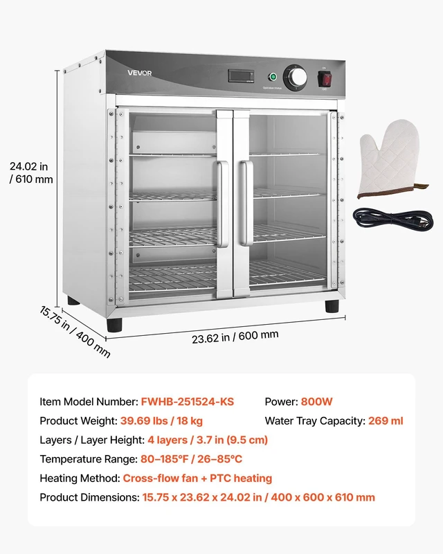 Alt view image 7 of 8 - VEVOR Electric Hot Box Food Warmer, 4-Tier Commercial Warming Cabinet with Water Tray, Glass Door and Adjustable Shelves, Stainless Steel Food Warmer Cabinet, for Restaurant, Kitchen, Pizza, Chicken