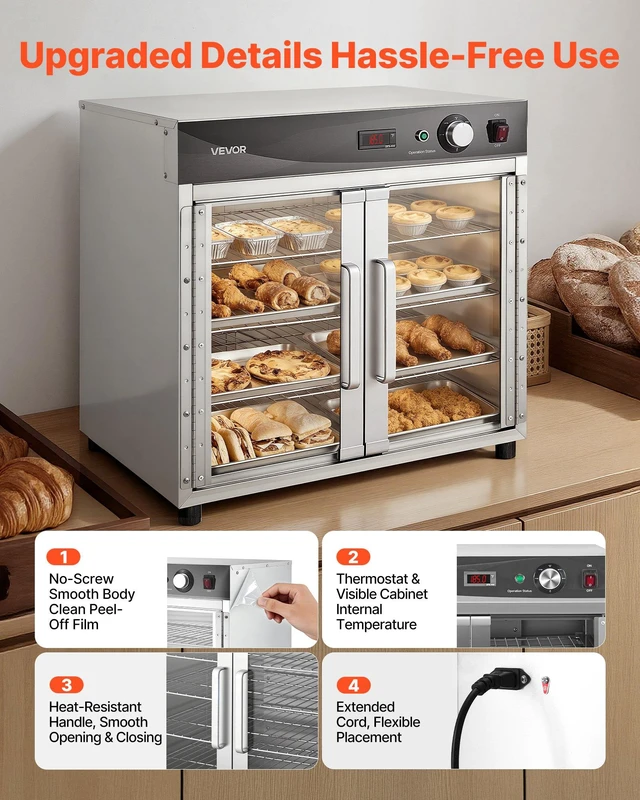 Alt view image 6 of 8 - VEVOR Electric Hot Box Food Warmer, 4-Tier Commercial Warming Cabinet with Water Tray, Glass Door and Adjustable Shelves, Stainless Steel Food Warmer Cabinet, for Restaurant, Kitchen, Pizza, Chicken