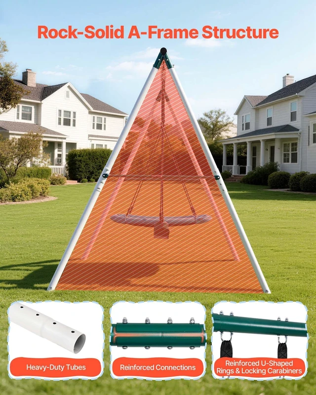 Alt view image 3 of 8 - VEVOR Swing Set for Backyard, 45 x 30 in Swing Seat and Two Belt Seats, with Heavy Duty A-Frame Metal Stand, 700 lbs Load Capacity, Reinforced with Spiral Ground Anchors, Swingset Outdoor for Kids