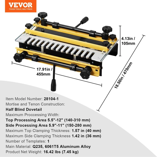 Alt view image 7 of 8 - VEVOR Dovetail Jig, 12 in Width, Dove Tailing Router Jigs with Router Bit & 1/2 Template, Precise Alignment Dove Tail Jig, Mortise and Tenon Jig Woodworking Tools for Furniture & Wood Cabinet Making