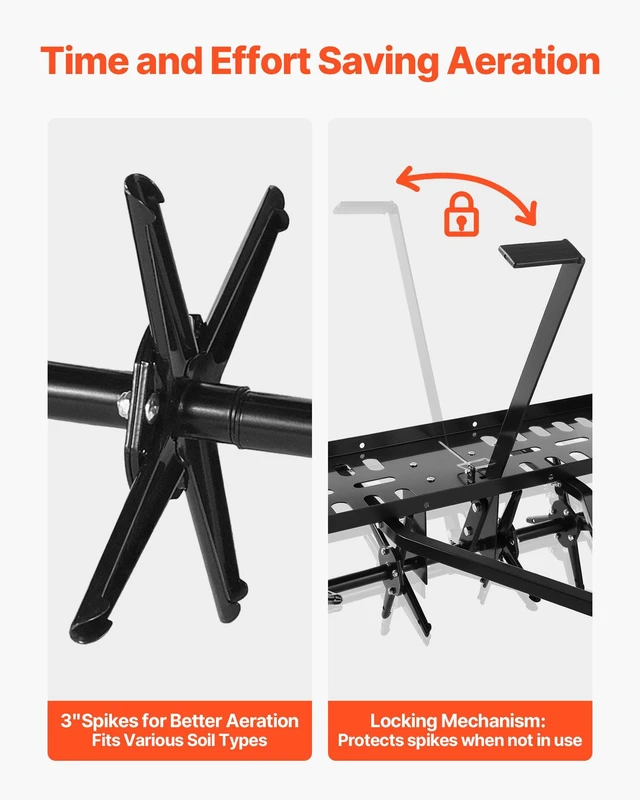 Alt view image 3 of 8 - VEVOR Tow Behind Plug Aerator, 40 in Lawn Core Aerator Tool Universal Hitch, 120lbs Weight Capacity, Heavy Duty & Rust-Resistant, Pull Behind Spike Aerators with Tray for Farmland & Garden Tractors