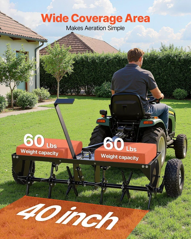 Alt view image 2 of 8 - VEVOR Tow Behind Plug Aerator, 40 in Lawn Core Aerator Tool Universal Hitch, 120lbs Weight Capacity, Heavy Duty & Rust-Resistant, Pull Behind Spike Aerators with Tray for Farmland & Garden Tractors