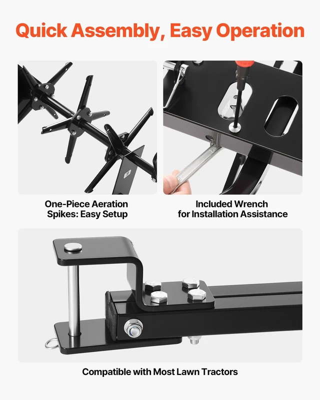 Alt view image 5 of 8 - VEVOR Tow Behind Plug Aerator, 40 in Lawn Core Aerator Tool Universal Hitch, 120lbs Weight Capacity, Heavy Duty & Rust-Resistant, Pull Behind Spike Aerators with Tray for Farmland & Garden Tractors