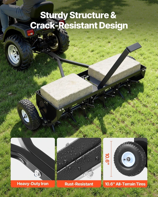Alt view image 4 of 8 - VEVOR Tow Behind Plug Aerator, 40 in Lawn Core Aerator Tool Universal Hitch, 120lbs Weight Capacity, Heavy Duty & Rust-Resistant, Pull Behind Spike Aerators with Tray for Farmland & Garden Tractors