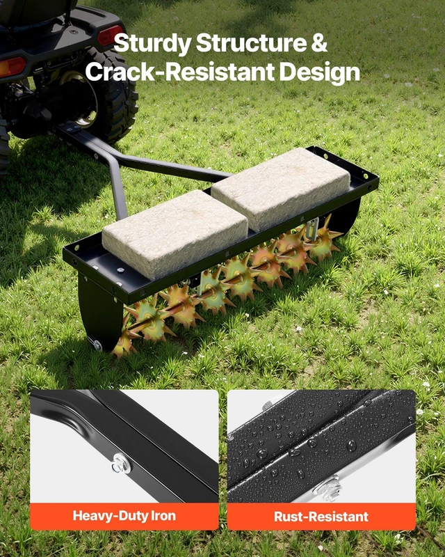 Alt view image 4 of 8 - VEVOR Tow Behind Plug Aerator, 32 in Lawn Spike Aerator with Universal Hitch, Heavy Duty & Rust-Resistant, Pull Behind Spike Aerator Tool with Folded Edge Tray, for Farmland & Garden Tractors