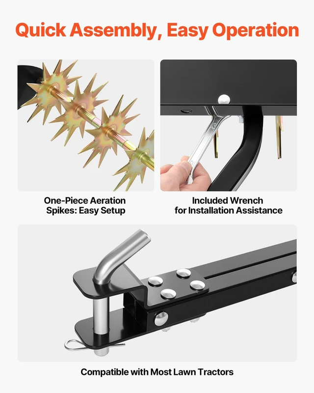 Alt view image 5 of 8 - VEVOR Tow Behind Plug Aerator, 32 in Lawn Spike Aerator with Universal Hitch, Heavy Duty & Rust-Resistant, Pull Behind Spike Aerator Tool with Folded Edge Tray, for Farmland & Garden Tractors