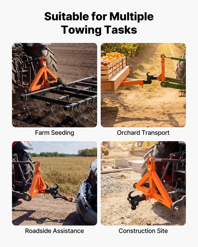 Alt view image 6 of 8 - VEVOR 3 Point Trailer Hitch with 2" Receiver, 3 Pt Quick Hitch Attachment with 3 Trailer Balls, Tractor Tow Drawbar Adapter for Category 1, Kubota, Mahindra, Ford, Yanmar, John Deere, Massey Ferguson
