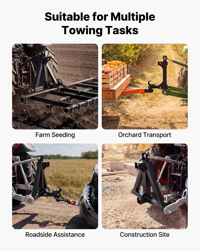 Alt view image 6 of 8 - VEVOR 3 Point Trailer Hitch with 2" Receiver, 3 Pt Quick Hitch Attachment, Tractor Tow Drawbar Adapter, Compatible with Category 1, Kubota, Mahindra, Ford, Yanmar, John Deere, Massey Ferguson, Tractor