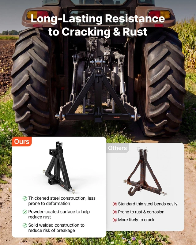 Alt view image 4 of 8 - VEVOR 3 Point Trailer Hitch with 2" Receiver, 3 Pt Quick Hitch Attachment, Tractor Tow Drawbar Adapter, Compatible with Category 1, Kubota, Mahindra, Ford, Yanmar, John Deere, Massey Ferguson, Tractor