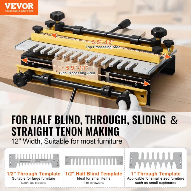 Alt view image 2 of 8 - VEVOR Dovetail Jig, 12 in Width, Dove Tailing Router Jigs with 4 Router Bits & 3 Templates, Precise Alignment Dove Tail Jig, Mortise and Tenon Woodworking Tools for Furniture & Wood Cabinet Making