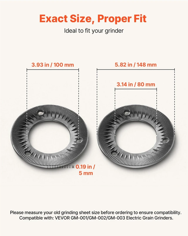 Alt view image 3 of 8 - VEVOR 2PCS Grinding Sheets for Electric Grain Mill Grinder, Cast Iron Dry Grinding Discs, Replacement Grinding Plates Compatible with VEVOR GM-001, GM-002, GM-003 Corn Spice Mill Grinder