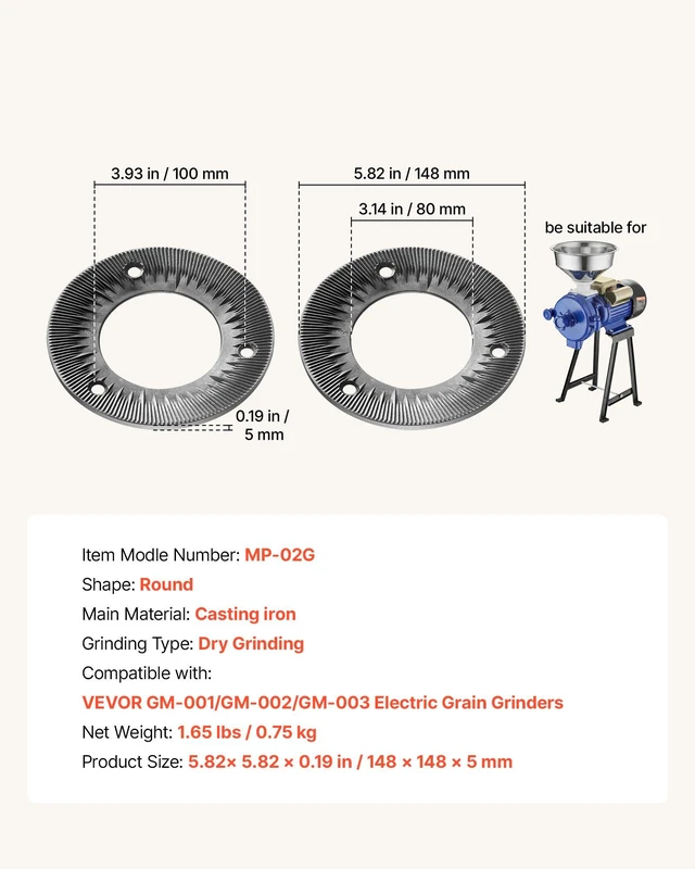 Alt view image 7 of 8 - VEVOR 2PCS Grinding Sheets for Electric Grain Mill Grinder, Cast Iron Dry Grinding Discs, Replacement Grinding Plates Compatible with VEVOR GM-001, GM-002, GM-003 Corn Spice Mill Grinder
