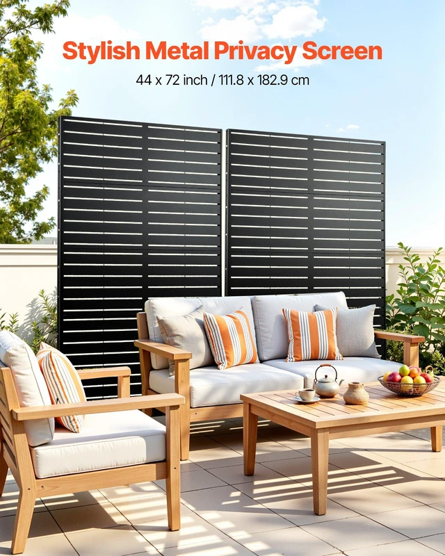 Alt view image 2 of 8 - VEVOR Metal Privacy Screen, 44" W x 72" H Freestanding Modern Privacy Fence, Garden Divider Panel with Extended Base & Reinforcement Fixed, Freestanding Outdoor Divider for Garden, Indoor, Courtyard