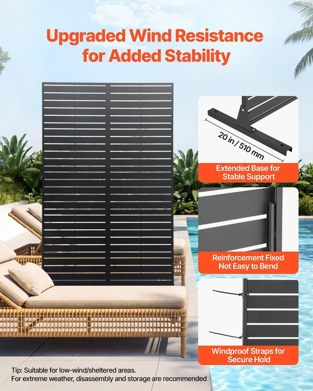 Alt view image 3 of 8 - VEVOR Metal Privacy Screen, 44" W x 72" H Freestanding Modern Privacy Fence, Garden Divider Panel with Extended Base & Reinforcement Fixed, Freestanding Outdoor Divider for Garden, Indoor, Courtyard