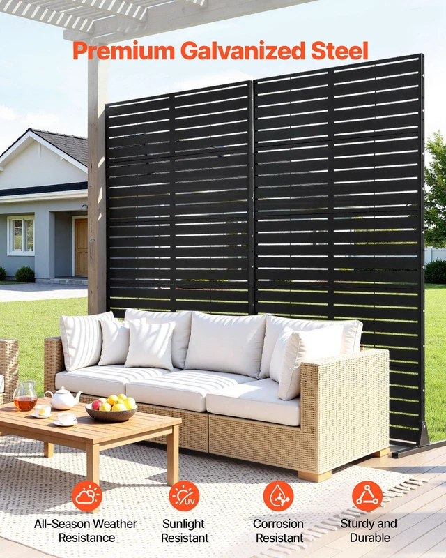 Alt view image 4 of 8 - VEVOR Metal Privacy Screen, 44" W x 72" H Freestanding Modern Privacy Fence, Garden Divider Panel with Extended Base & Reinforcement Fixed, Freestanding Outdoor Divider for Garden, Indoor, Courtyard