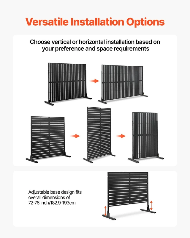 Alt view image 5 of 8 - VEVOR Metal Privacy Screen, 44" W x 72" H Freestanding Modern Privacy Fence, Garden Divider Panel with Extended Base & Reinforcement Fixed, Freestanding Outdoor Divider for Garden, Indoor, Courtyard