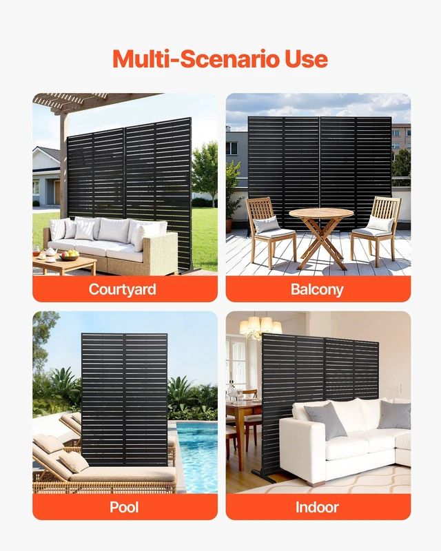 Alt view image 6 of 8 - VEVOR Metal Privacy Screen, 44" W x 72" H Freestanding Modern Privacy Fence, Garden Divider Panel with Extended Base & Reinforcement Fixed, Freestanding Outdoor Divider for Garden, Indoor, Courtyard