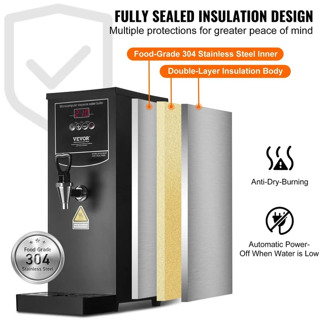Alt view image 6 of 8 - VEVOR Commercial Water Boiler, Electric Hot Water Dispenser with 316 Stainless Steel Heating Tube, 1500W Step-by-step Fast Heating 50L per Hour Hot Water Boiler, for Coffee Tea Restaurant Office