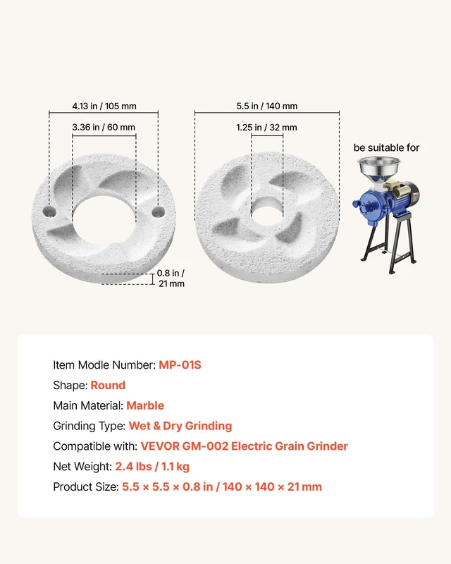 Alt view image 7 of 8 - VEVOR 2PCS Grinding Sheets for Electric Grain Mill Grinder, Marble Dry & Wet Grinding Discs, Replacement Grinding Plates Compatible with VEVOR GM-002 Corn Spice Mill Grinder