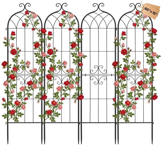 Main image of VEVOR Garden Trellis, 60 x 15 inch Rose Trellis, 4 Packs Garden Flower Rose Trellises with Powder-Coated Finish & Convenient Locking Design, Plant Support Trellises for Flowers, Vegetables, Roses