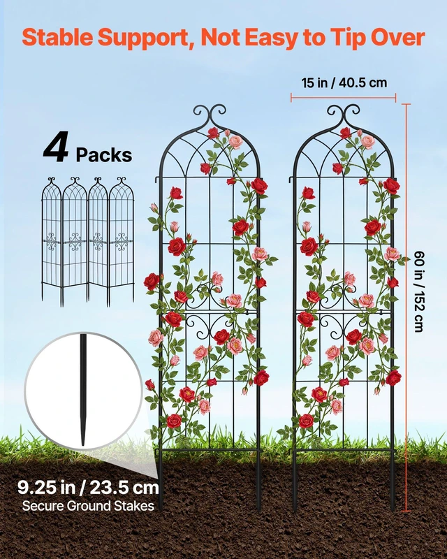Alt view image 2 of 8 - VEVOR Garden Trellis, 60 x 15 inch Rose Trellis, 4 Packs Garden Flower Rose Trellises with Powder-Coated Finish & Convenient Locking Design, Plant Support Trellises for Flowers, Vegetables, Roses