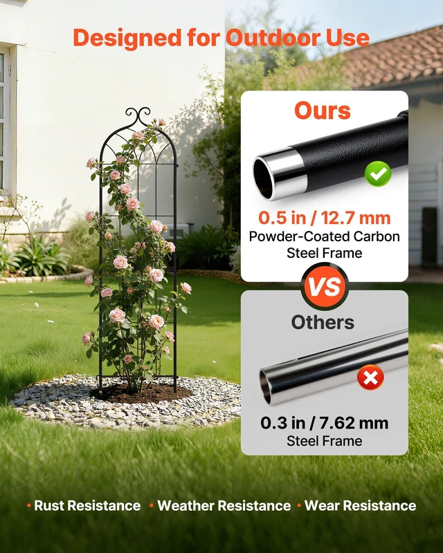 Alt view image 3 of 8 - VEVOR Garden Trellis, 60 x 15 inch Rose Trellis, 4 Packs Garden Flower Rose Trellises with Powder-Coated Finish & Convenient Locking Design, Plant Support Trellises for Flowers, Vegetables, Roses