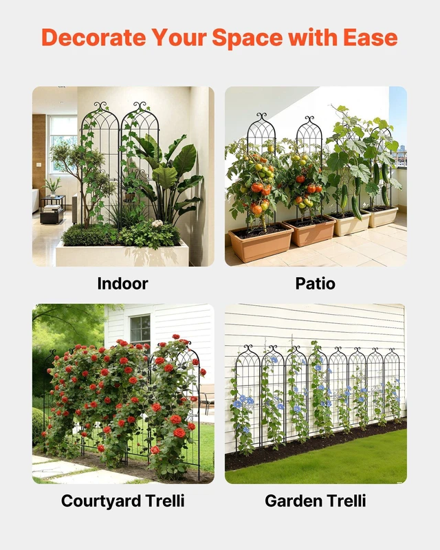 Alt view image 6 of 8 - VEVOR Garden Trellis, 60 x 15 inch Rose Trellis, 4 Packs Garden Flower Rose Trellises with Powder-Coated Finish & Convenient Locking Design, Plant Support Trellises for Flowers, Vegetables, Roses