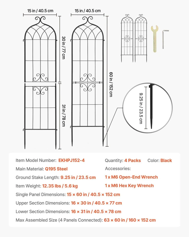 Alt view image 7 of 8 - VEVOR Garden Trellis, 60 x 15 inch Rose Trellis, 4 Packs Garden Flower Rose Trellises with Powder-Coated Finish & Convenient Locking Design, Plant Support Trellises for Flowers, Vegetables, Roses