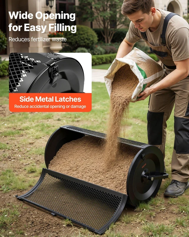 Alt view image 5 of 8 - VEVOR Compost Spreader, 36" Wide Peat Moss Spreader with Push/Tow Handle, 4 Heights Adjustable, Powder-Coated Steel Garden Peat Moss Roller, Heavy Duty Grass Seed Roller for Planting Seeding, Black