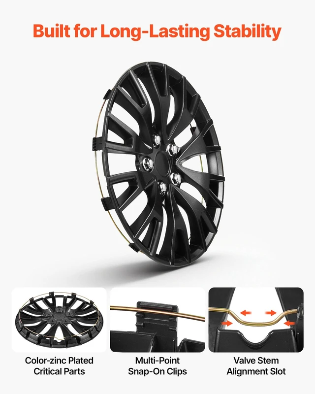 Alt view image 5 of 8 - VEVOR Hubcaps Wheel Covers, 16 Inch Set of 4 Wheel Rim Cover Hubcaps OEM Replacement, R16 Size Snap On Car Hub Caps, Universal 20-Spoke ABS Tire Rim Caps for Hyundai Chevrolet Ford Honda, Gloss Black