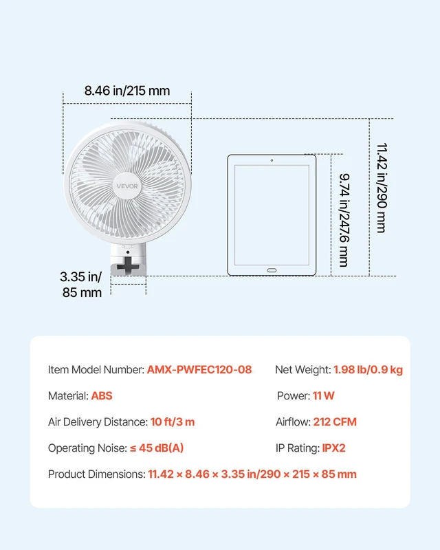 Alt view image 7 of 8 - VEVOR 8.5 in Wall Mount Fan, Oscillating Hanging Fan with Remote Control, 10 ft Powerful Airflow, DC Motor, 4 Speeds & Timer, Auto 90° Horizontal & Manual Vertical Tilt, Ideal for Home, Office, RV