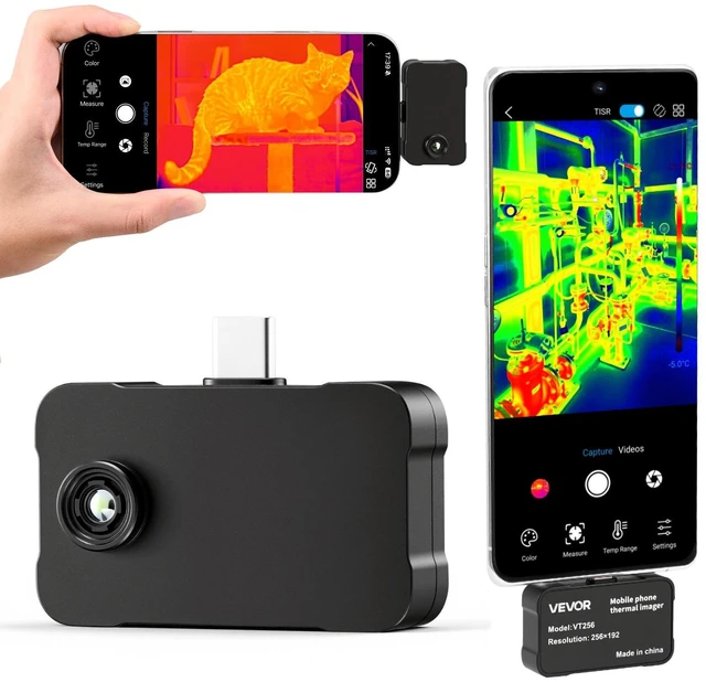 Main image of VEVOR Thermal Imaging Camera for Android & iOS, 512 x 384 Super Resolution, 25HZ Refresh Rate Infrared Thermal Imager for Smartphones Tablets, 256 x 192 IR Resolution, -4°F-1022°F & 6 Color Palettes