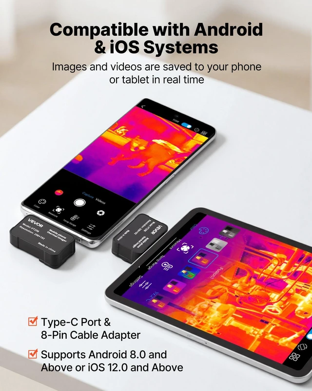 Alt view image 4 of 8 - VEVOR Thermal Imaging Camera for Android & iOS, 512 x 384 Super Resolution, 25HZ Refresh Rate Infrared Thermal Imager for Smartphones Tablets, 256 x 192 IR Resolution, -4°F-1022°F & 6 Color Palettes